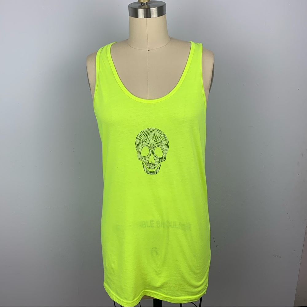 American Apparel Rhinestone Skull Neon Tank Top